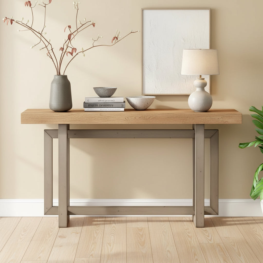 Minimalist Extra Long Entryway Table with Wood Top