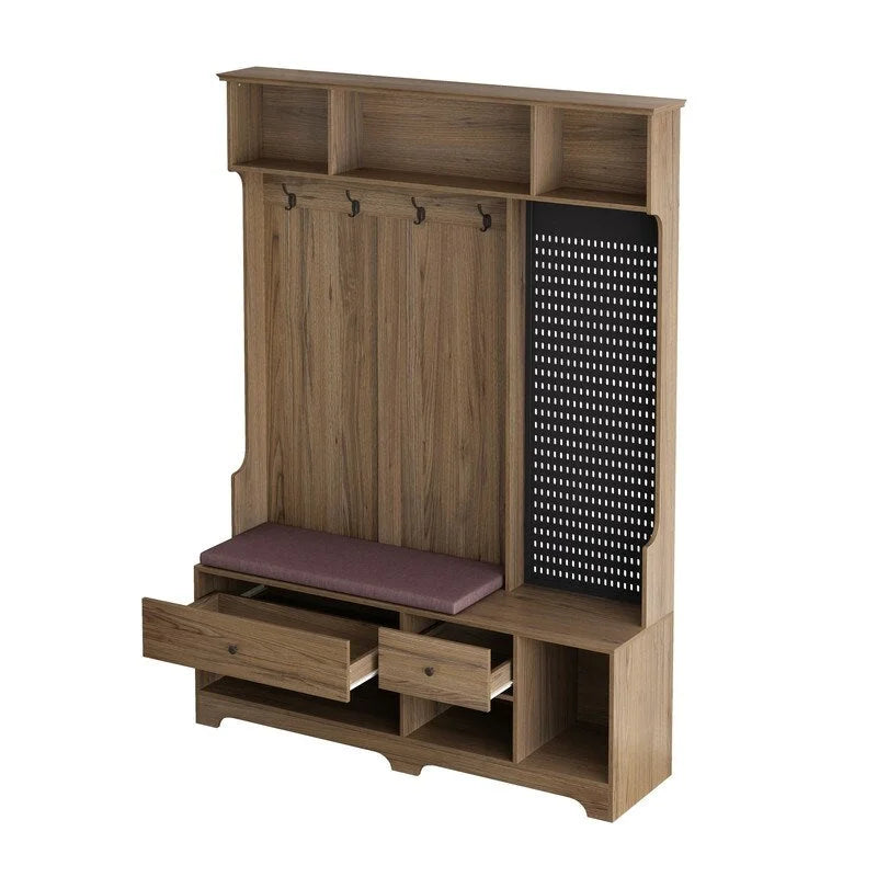 Hallway Hall Tree with Removable Cushioned Bench, Coat Rack, Storage Shelves