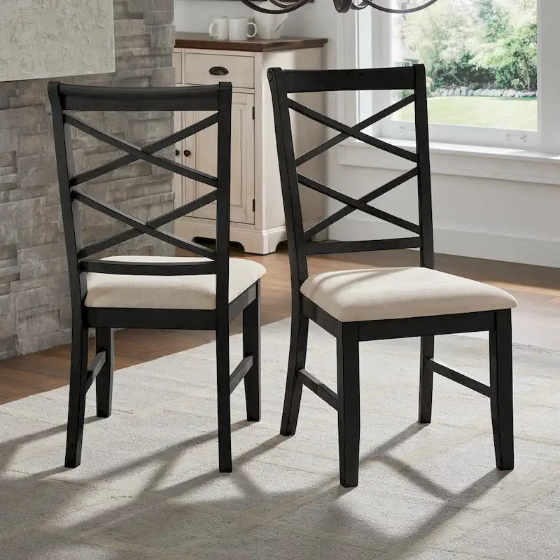 Wood finish Double Cross Back Sand Fabric Dining Chair (Set of 2)