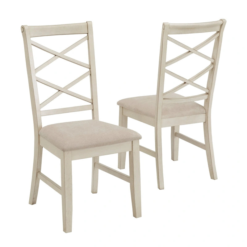 Wood finish Double Cross Back Sand Fabric Dining Chair (Set of 2)