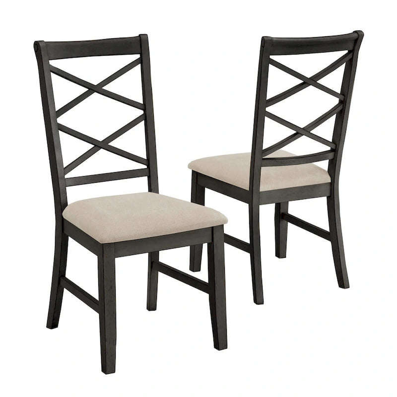 Wood finish Double Cross Back Sand Fabric Dining Chair (Set of 2)