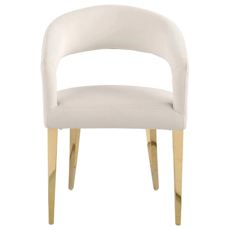 Dining Chair Set of 2, Curved Open Back, Gold Legs, White Fabric