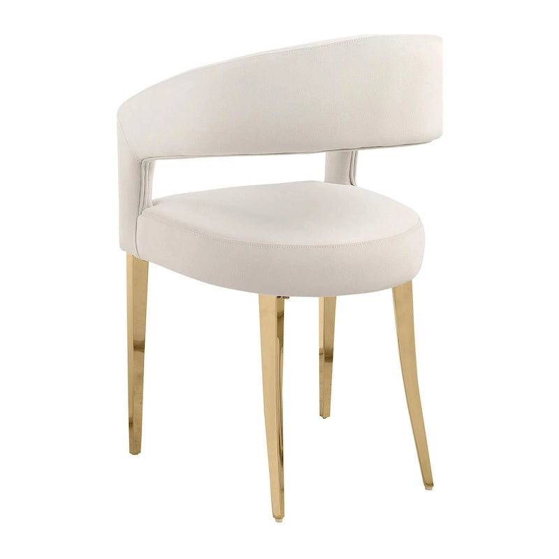 Dining Chair Set of 2, Curved Open Back, Gold Legs, White Fabric