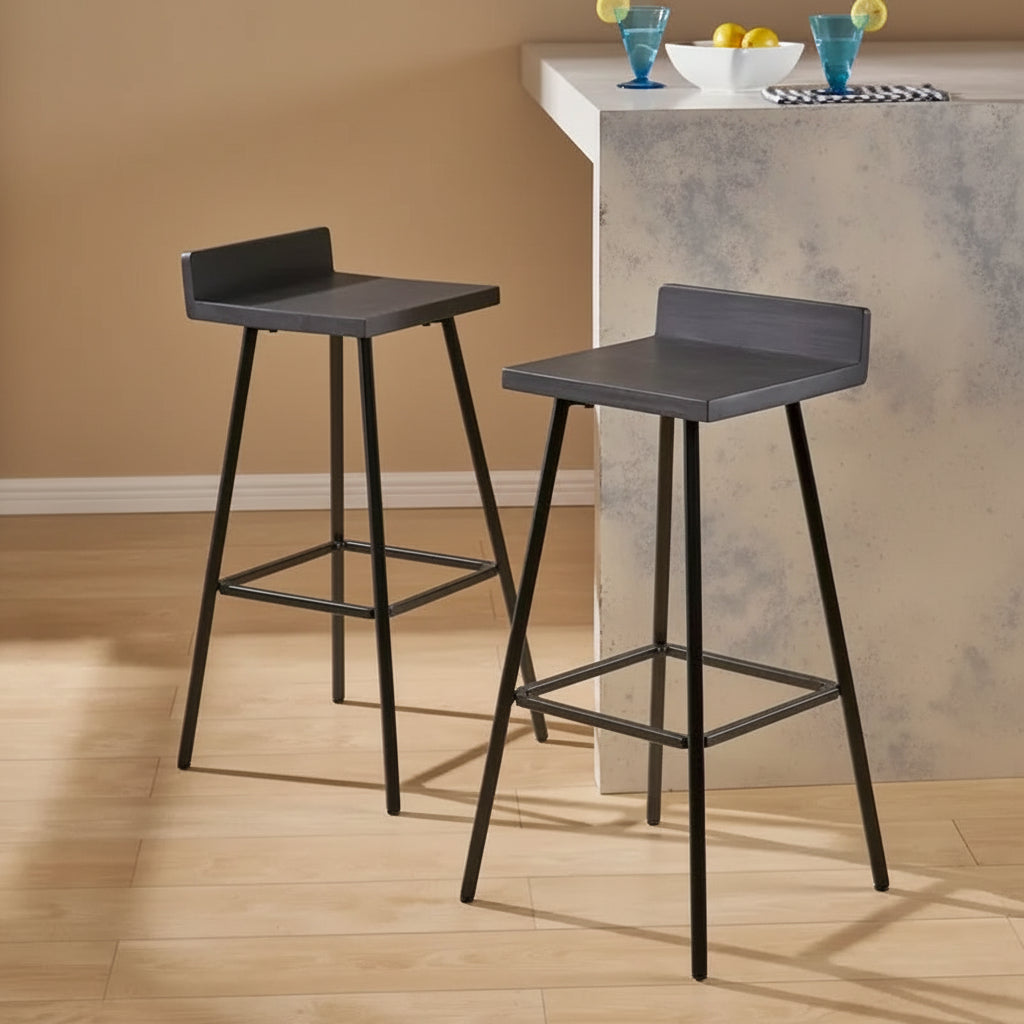 Contemporary Indoor Acacia Wood Bar Stools (Set of 2), Bar Height