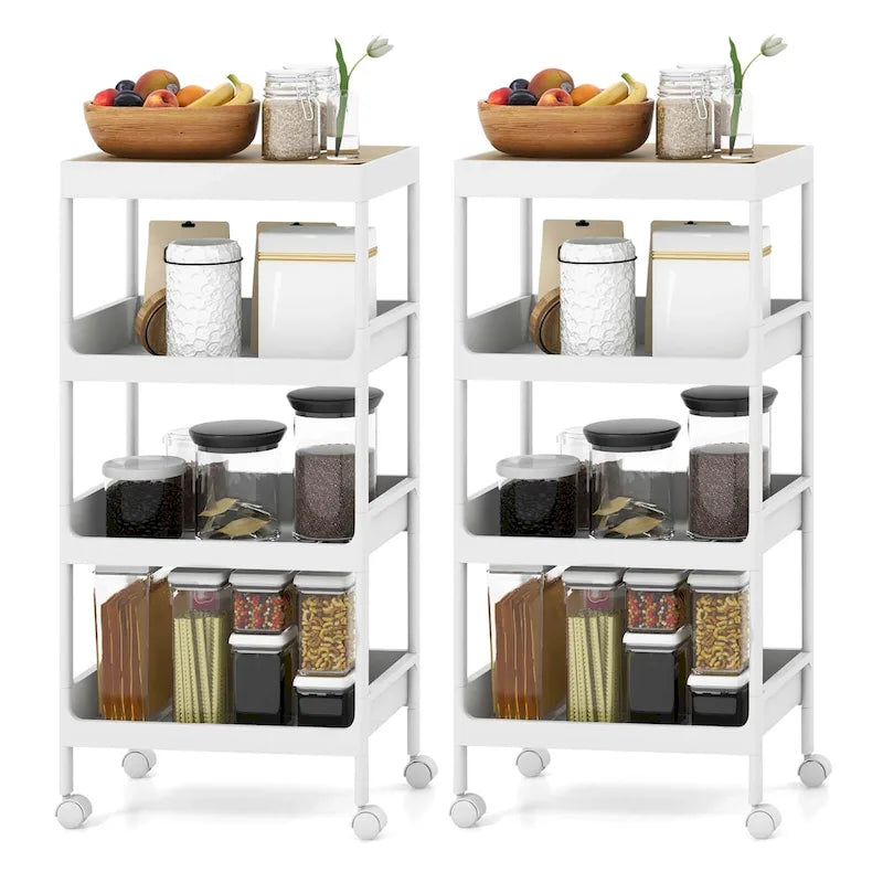 2PCS 4 Tier Utility Rolling Cart Rolling Storage Cart with - 16x 10.5x 33 (L x W x H)