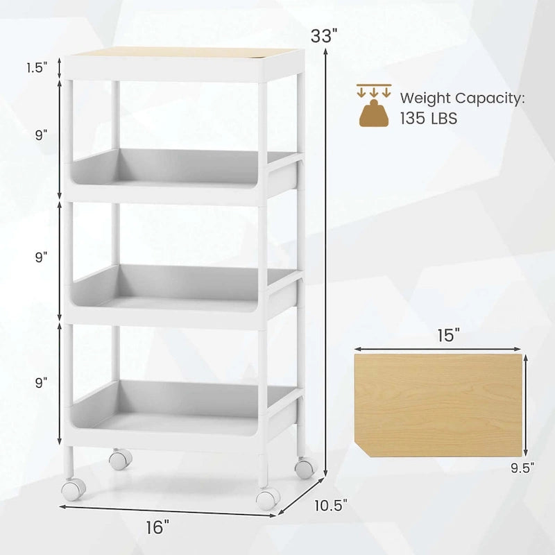 2PCS 4 Tier Utility Rolling Cart Rolling Storage Cart with - 16x 10.5x 33 (L x W x H)