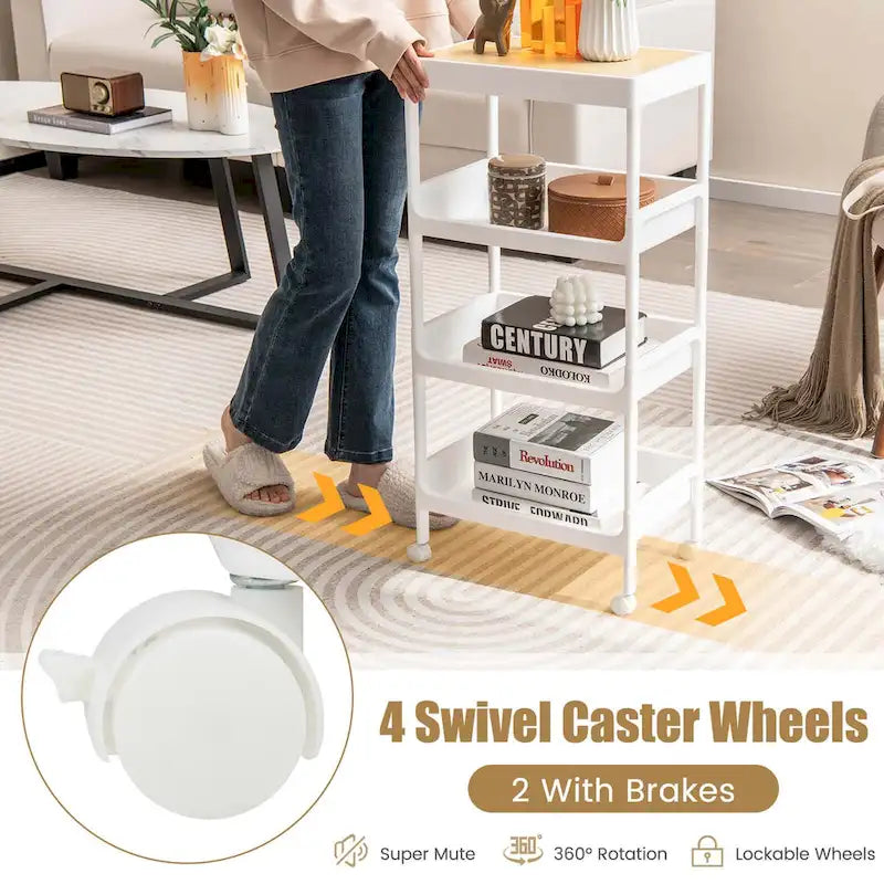 2PCS 4 Tier Utility Rolling Cart Rolling Storage Cart with - 16x 10.5x 33 (L x W x H)