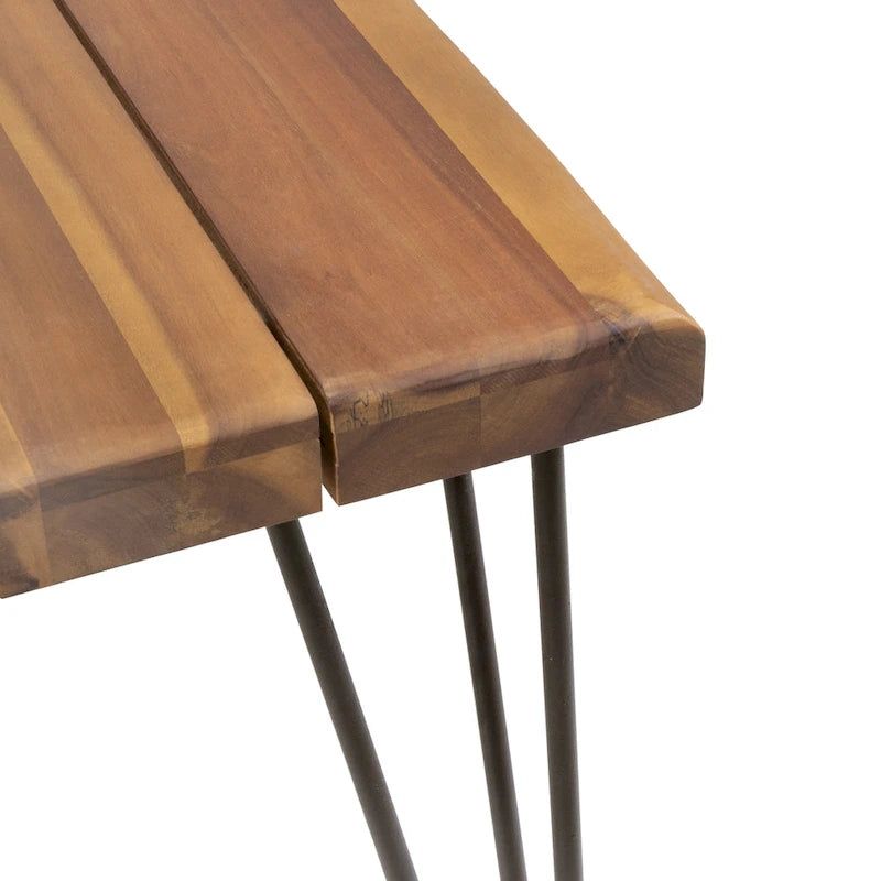 Acacia Wood 72-Inch Dining Table - teak finish + rustic metal