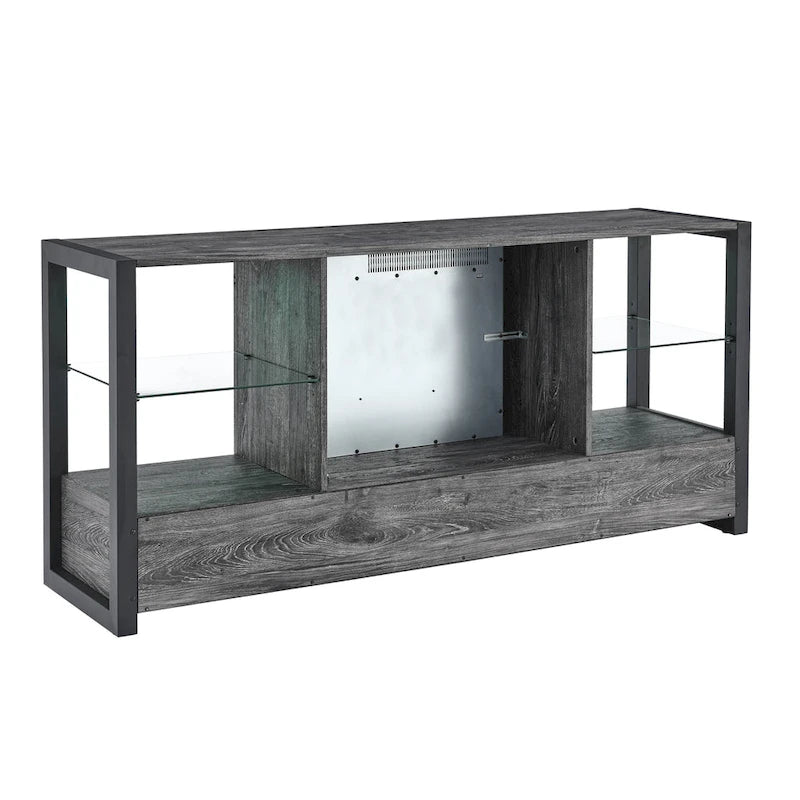 60 Inch Electric Fireplace Media Tv Stand With Sync Colorful Led Lights-Dark Rustic Oak Color