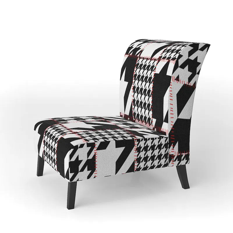 Classic Houndstooth Pattern Upholstered Mid-Century Accent Chair - Arm Chair
