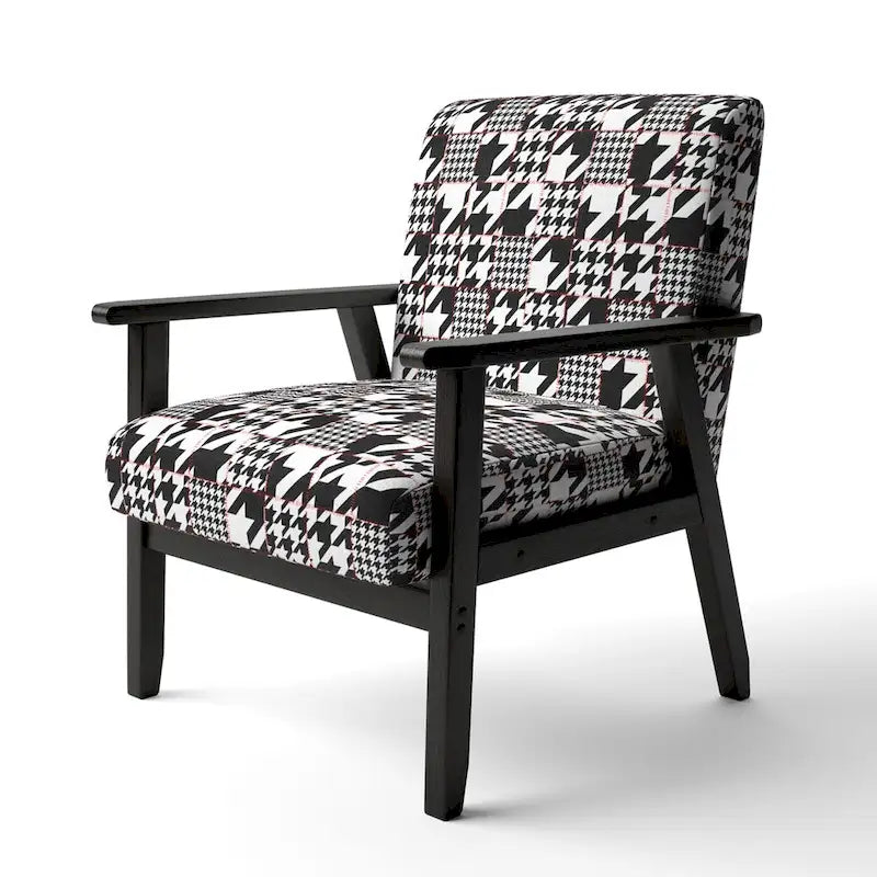 Classic Houndstooth Pattern Upholstered Mid-Century Accent Chair - Arm Chair