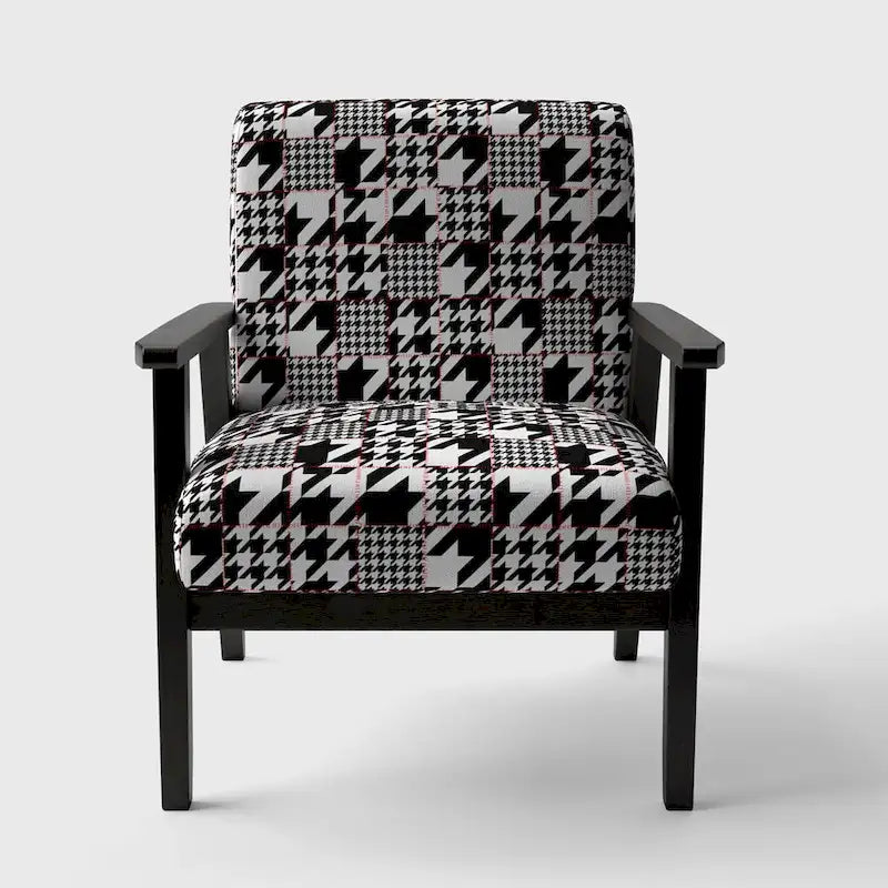 Classic Houndstooth Pattern Upholstered Mid-Century Accent Chair - Arm Chair