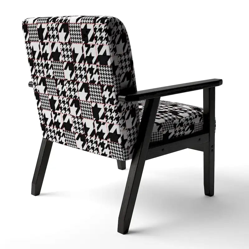 Classic Houndstooth Pattern Upholstered Mid-Century Accent Chair - Arm Chair
