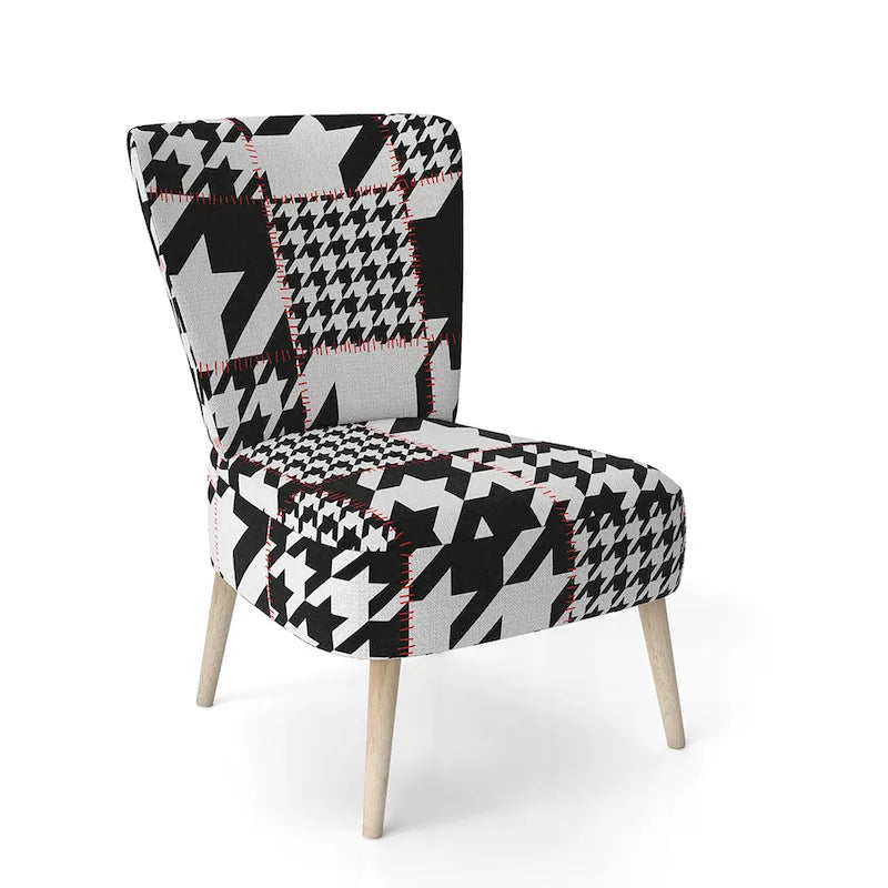 Classic Houndstooth Pattern Upholstered Mid-Century Accent Chair - Arm Chair