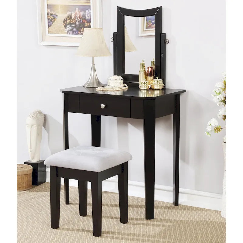 Contemporary Solid Wood 1-Drawer 3-Piece Makeup Vanity Set