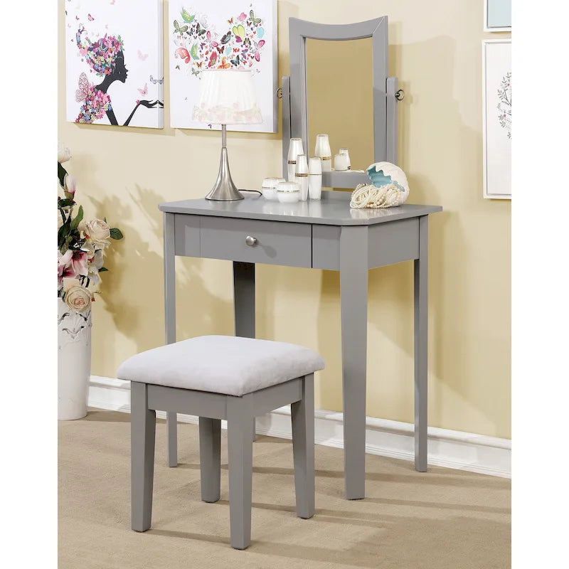 Contemporary Solid Wood 1-Drawer 3-Piece Makeup Vanity Set