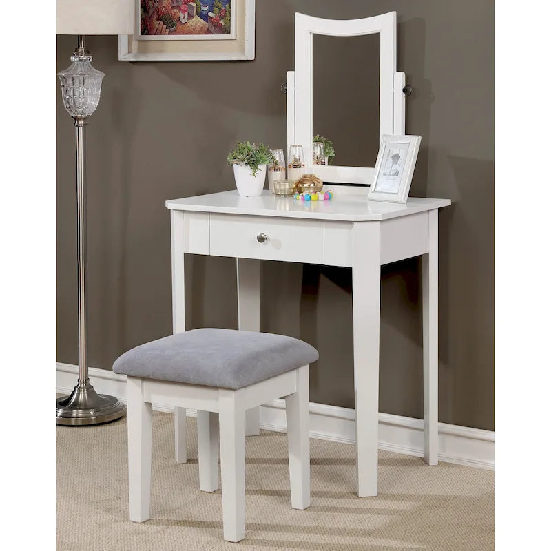 Contemporary Solid Wood 1-Drawer 3-Piece Makeup Vanity Set