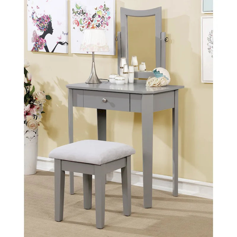 Contemporary Solid Wood 1-Drawer 3-Piece Makeup Vanity Set