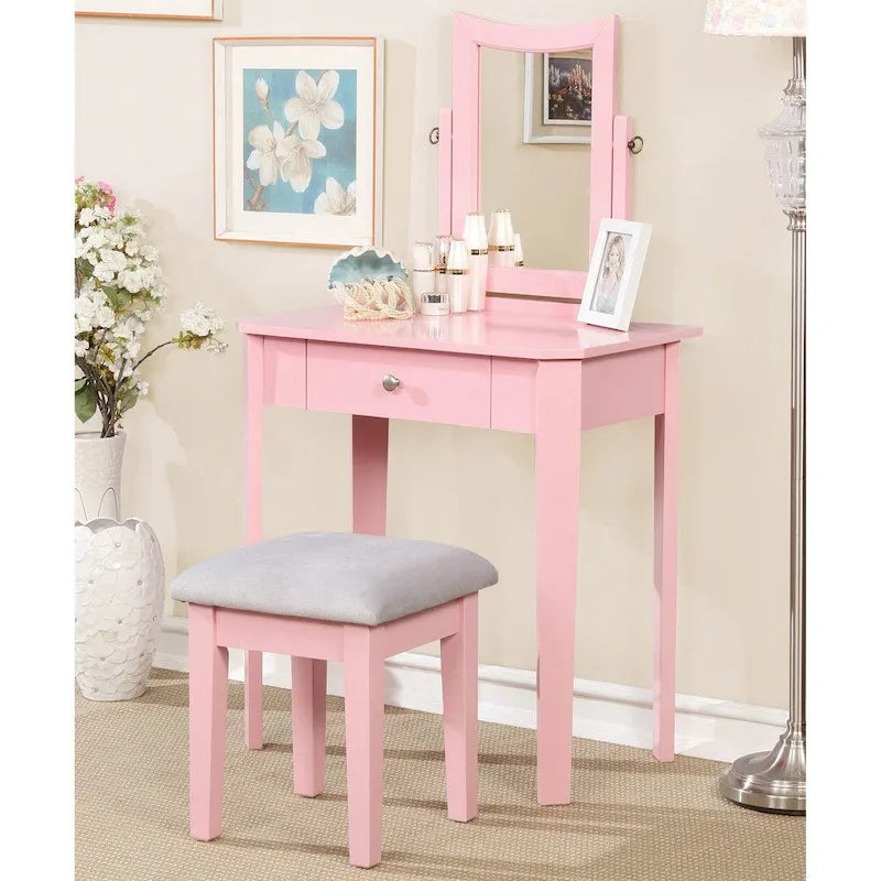 Contemporary Solid Wood 1-Drawer 3-Piece Makeup Vanity Set