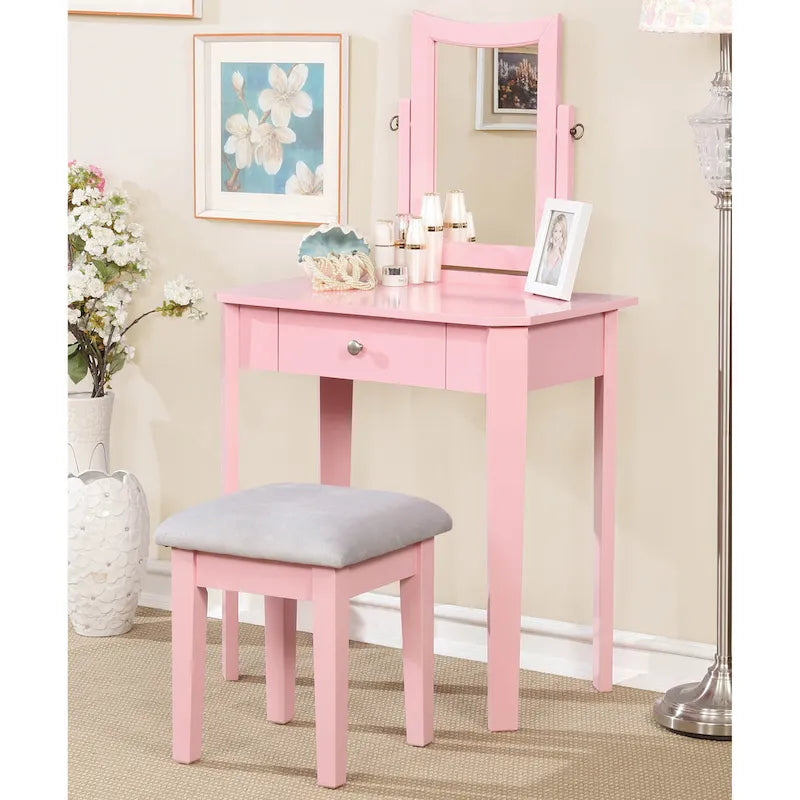 Contemporary Solid Wood 1-Drawer 3-Piece Makeup Vanity Set