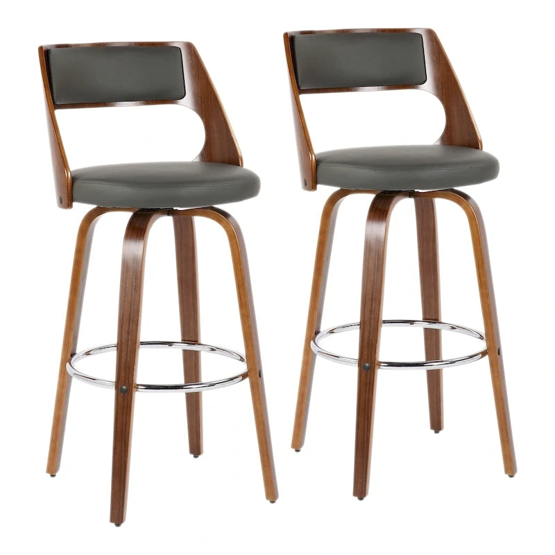 30 Fixed-Height Bar Stool with Bent Wood Legs & Round Footrest (Set of 2)