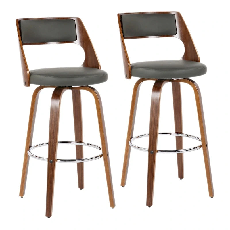 30 Fixed-Height Bar Stool with Bent Wood Legs & Round Footrest (Set of 2)