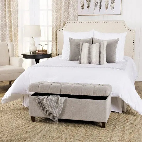 Button Tufted Storage Bench Silver Ash