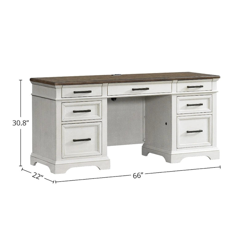 Home Office 66 Wide Credenza, Rustic White & French Oak