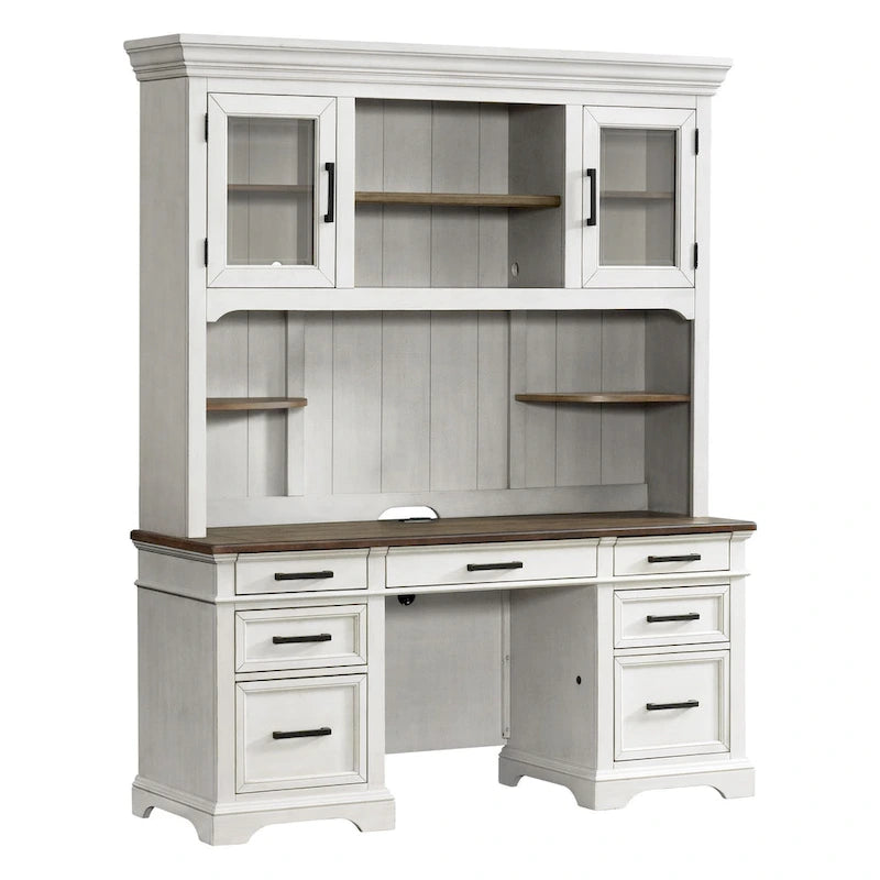 Home Office 66 Wide Credenza, Rustic White & French Oak