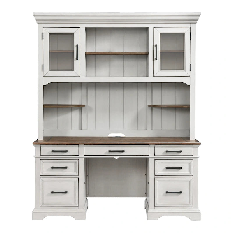 Home Office 66 Wide Credenza, Rustic White & French Oak