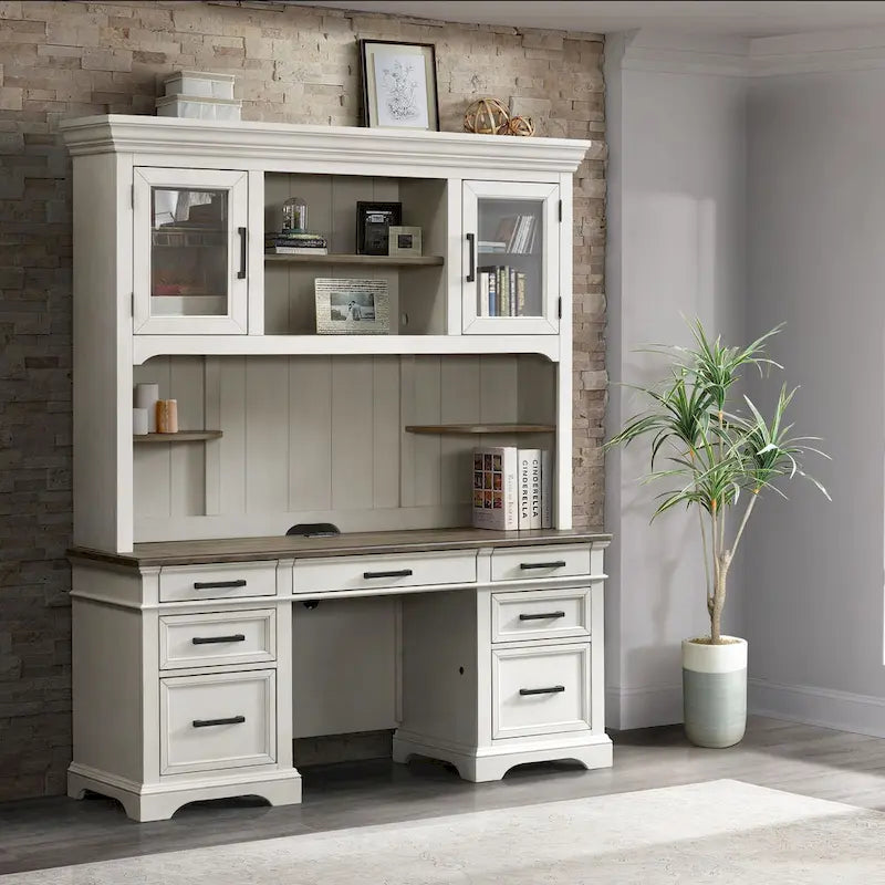 Home Office 66 Wide Credenza, Rustic White & French Oak