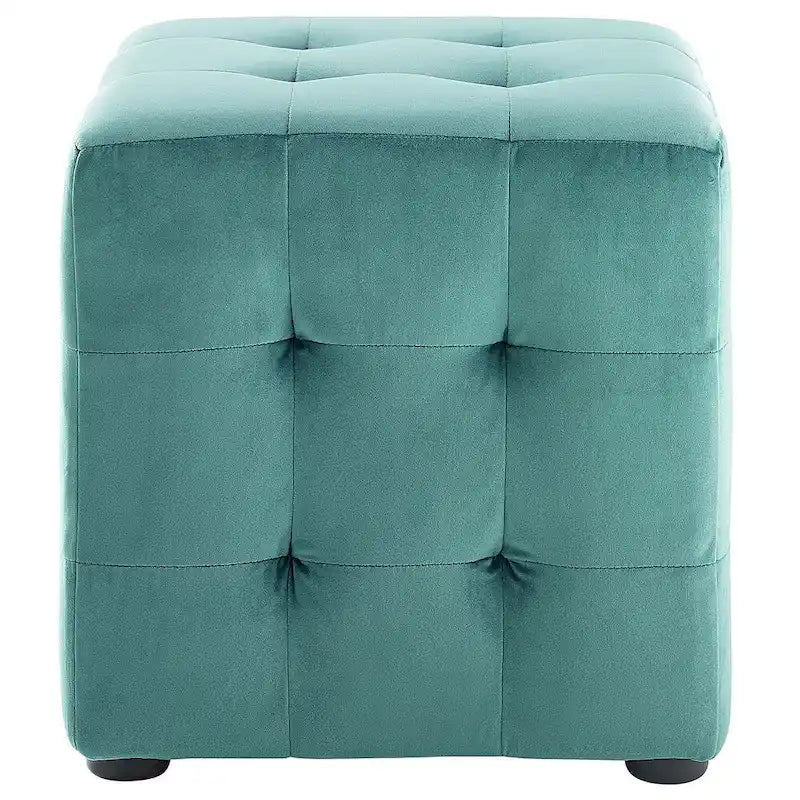 Teal Velvet Upholstered Tufted Cube Ottoman
