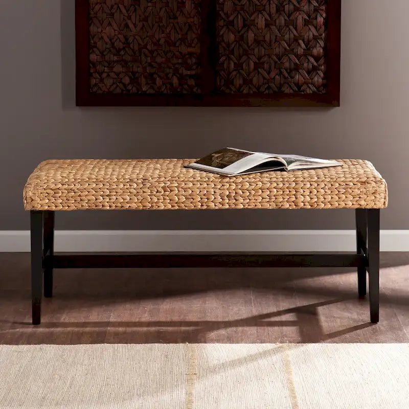 Black Natural Woven Bench