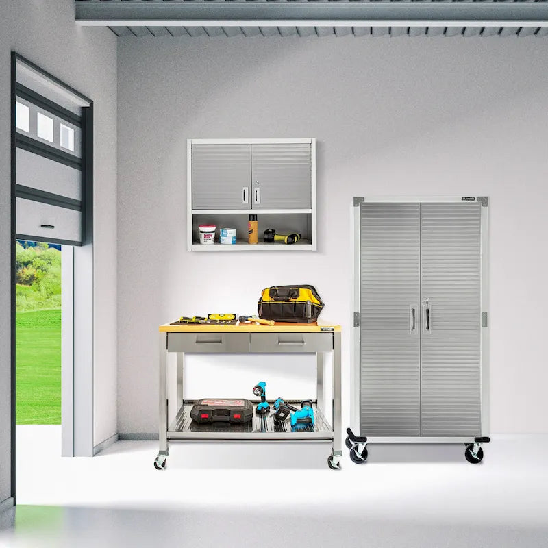 Home Stainless Steel 2-Drawer Mobile Workcenter Kitchen Cart Island with Solid Wood Top - 48 W x 24 D