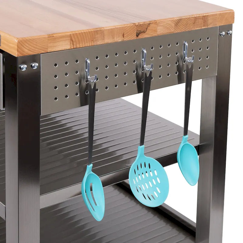 Home Stainless Steel 2-Drawer Mobile Workcenter Kitchen Cart Island with Solid Wood Top - 48 W x 24 D