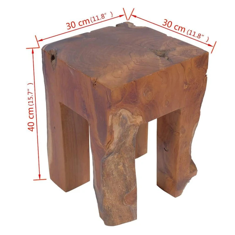 Solid Teak Wood Stool, Small Side Table, Brown - 11.8 x 11.8 x 15.7