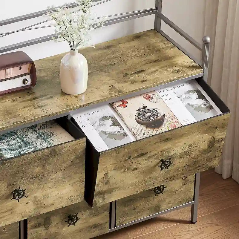 Wooden Dresser w/ 5 Drawers Furniture Storage Chest for Bedroom, Living Room