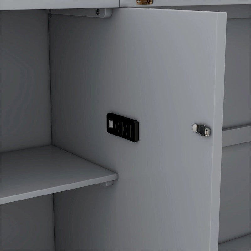 Queen Size Murphy Bed with Shelves, Drawers and USB Ports