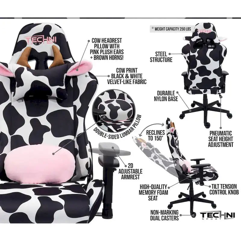 Fun Cow Print Adjustable Gaming Chair