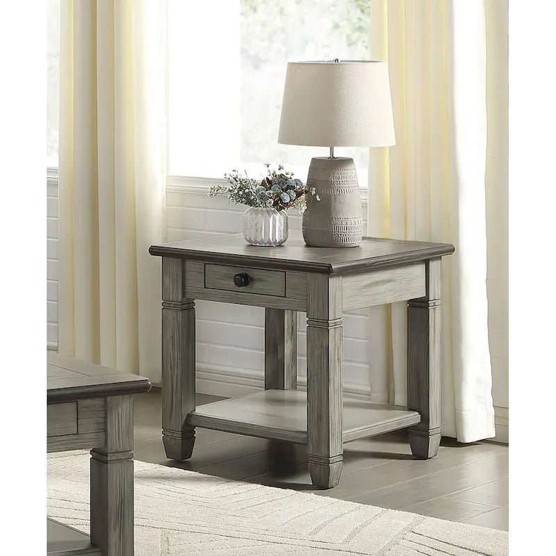 Antique Finish 1pc End Table with Drawer Bottom Shelf Wooden Side Table