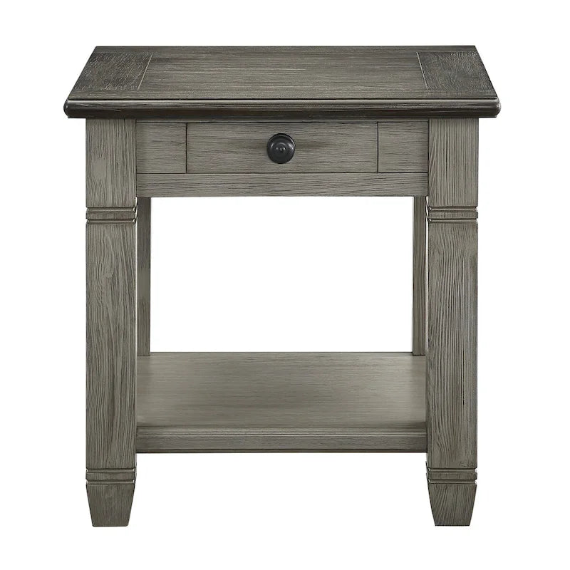 Antique Finish 1pc End Table with Drawer Bottom Shelf Wooden Side Table