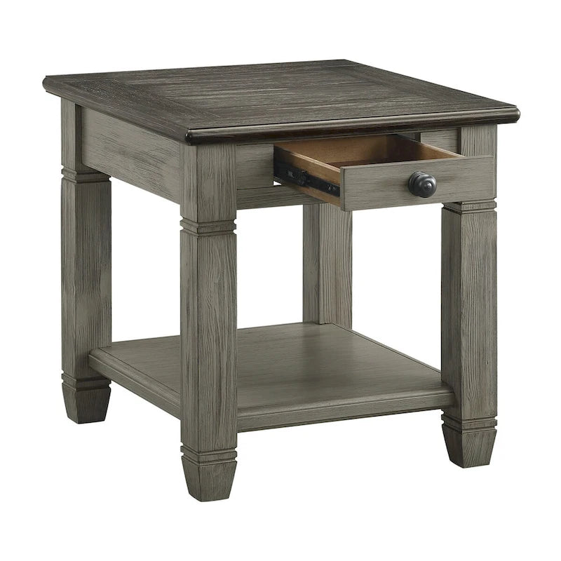 Antique Finish 1pc End Table with Drawer Bottom Shelf Wooden Side Table