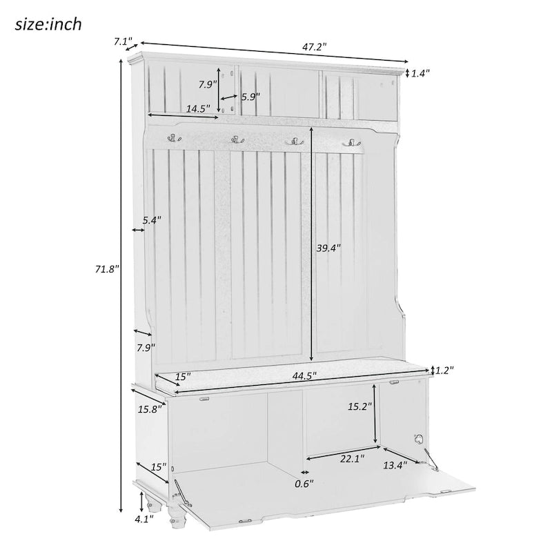 4-in-1 Entryway Hall Tree with Storage Bench